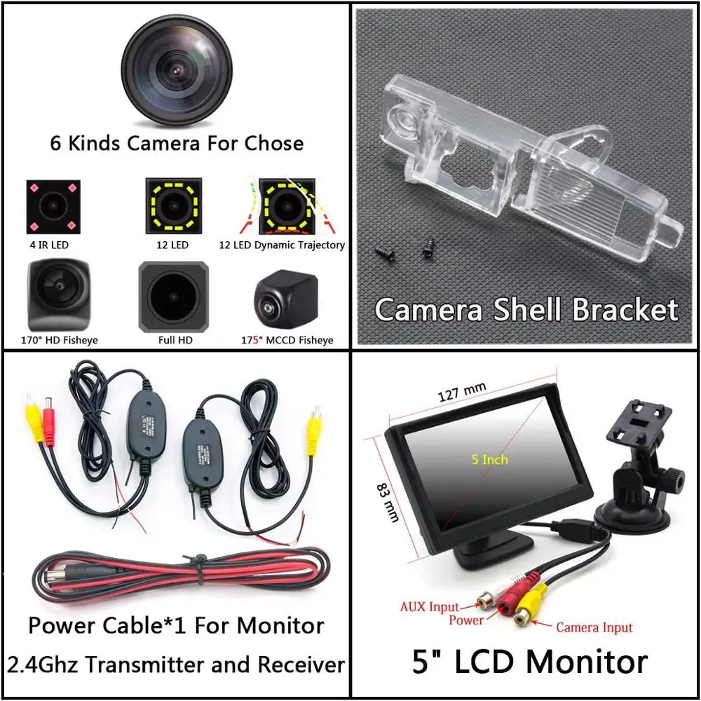 Cam Wireless 5 LCD 175 градусов 1080 P Fisheye) с углом обзора заднего хода автомобиля зеркало заднего вида Камера для Toyota RAV4 XA30 Vanguard 2005-2012 Highlander XU40 MK2 2007- автомобиля - Название цвета: Cam Wireless 5 LCD