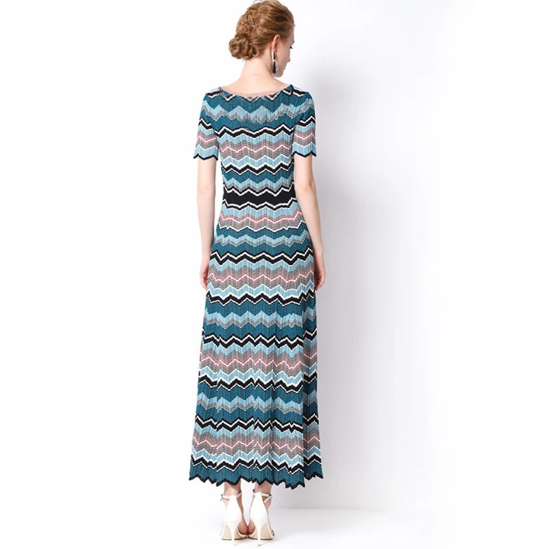 Летний Цветной полосатый богемный свитер платье выше колена длинный стиль
