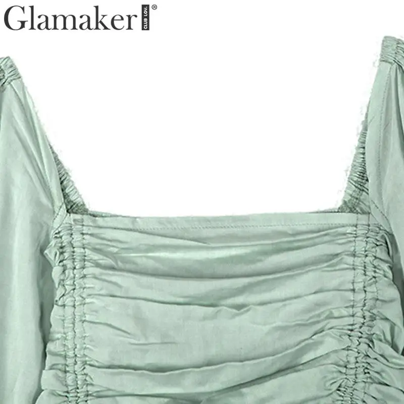 Glamaker Элегантный квадратный вырез женские рубашки Топы И Футболки Лето Шир свободный обрезанный Женский Топ повседневные Зеленые Короткие футболки
