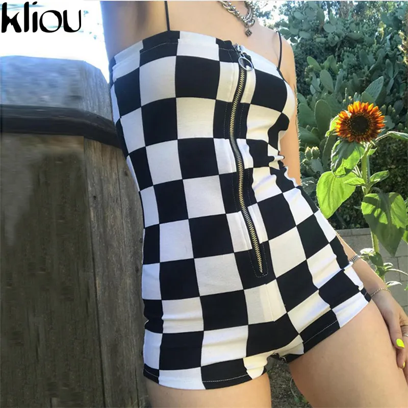Weirdgirl новые клетчатые комбинезоны женские сексуальное с открытой спиной без бретелек молния летают короткие Боди женские тренировки уличные клетчатые комбинезоны