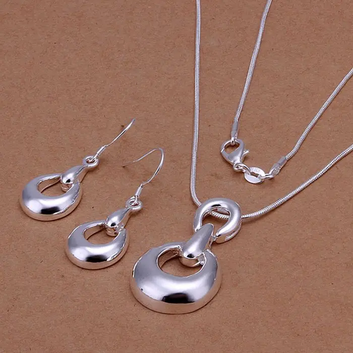 silver plated jewelry 925-sterling-silver fashion horseshoe necklace&ampearrings sets for women/men SS344 | Украшения и
