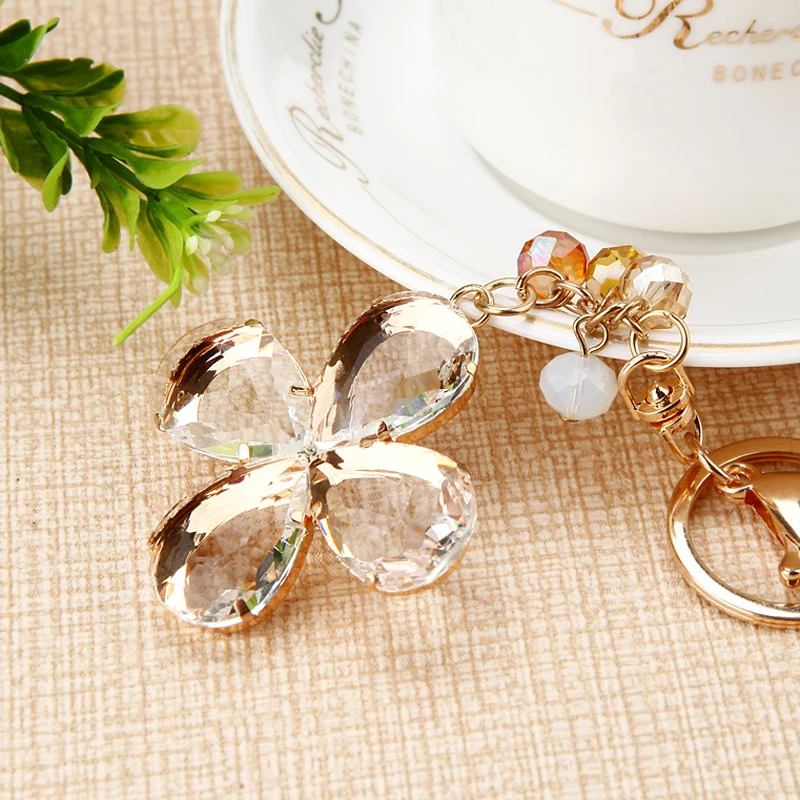 

Crystal Rhinestone Alloy Keychain For Women Handbag Lovely Rhinestone Clover Crystal Jewelry Rhinestone Key Ring Car Key Holder