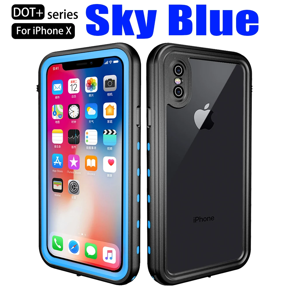 Для IPhone 11 Pro Max XS XR чехол RedPepper Dot Plus прозрачная задняя крышка IP68 Водонепроницаемый чехол для дайвинга под водой PC+ TPU Защитный чехол IPX09 - Цвет: Небесно-голубой