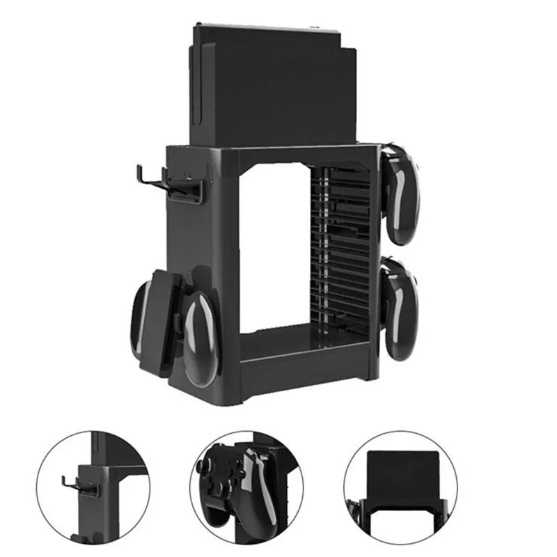Multifunctional Game Storage Tower for Nintend Switch Can take in 10 Card Box Put pro controllers Joy con and cable |