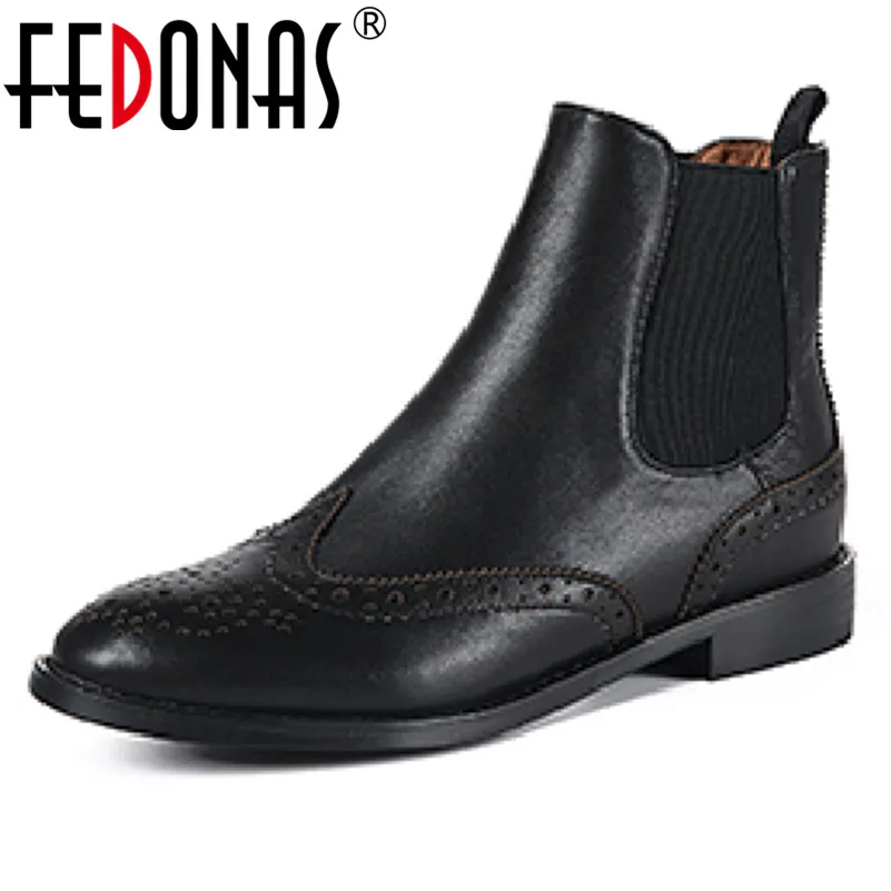 Женские ботильоны в байкерском стиле FEDONAS из натуральной кожи на толстом каблуке