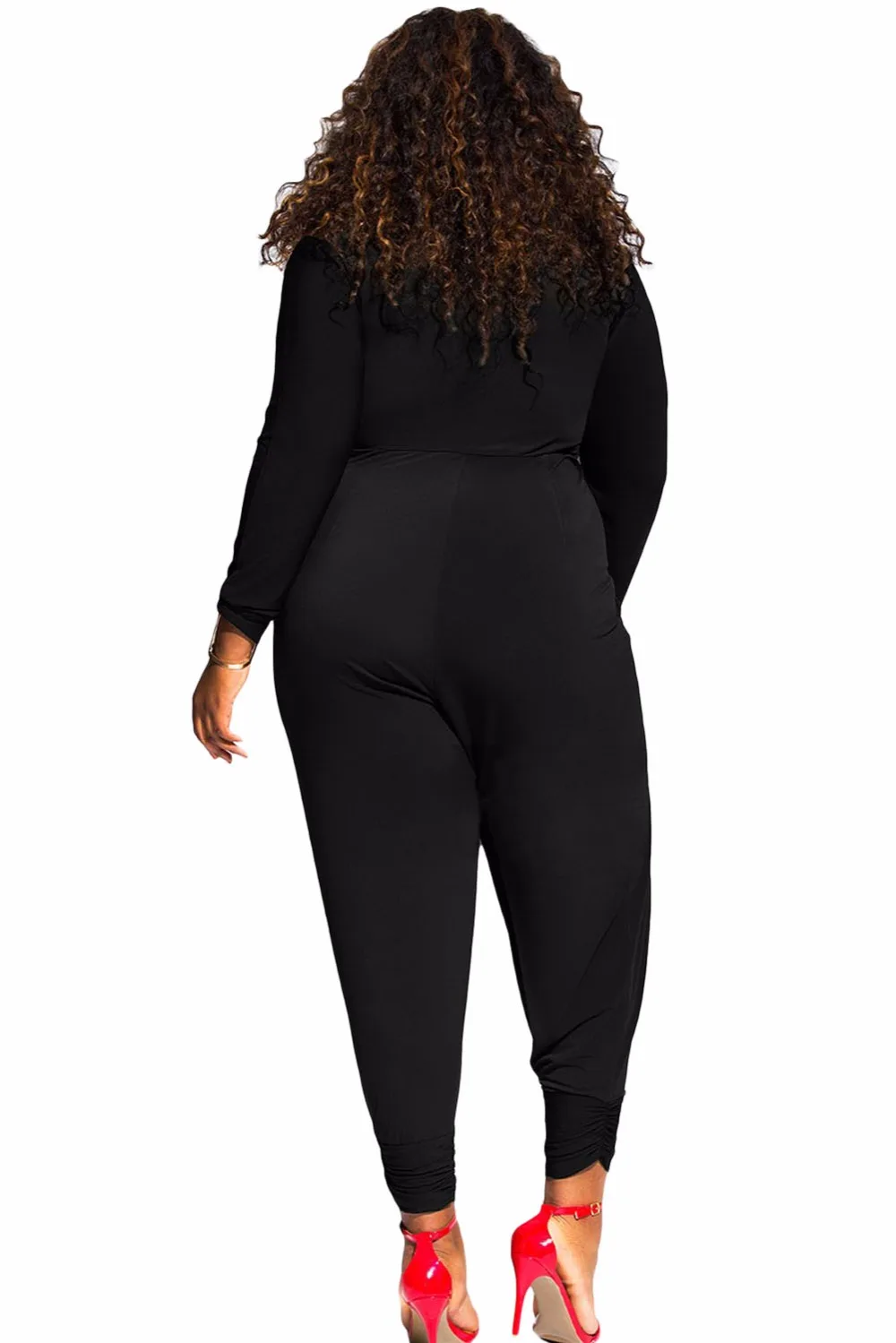 Новый Клуб Женщин Осень Черный С Длинным Рукавом Комбинезон Twist Узел щели Плюс