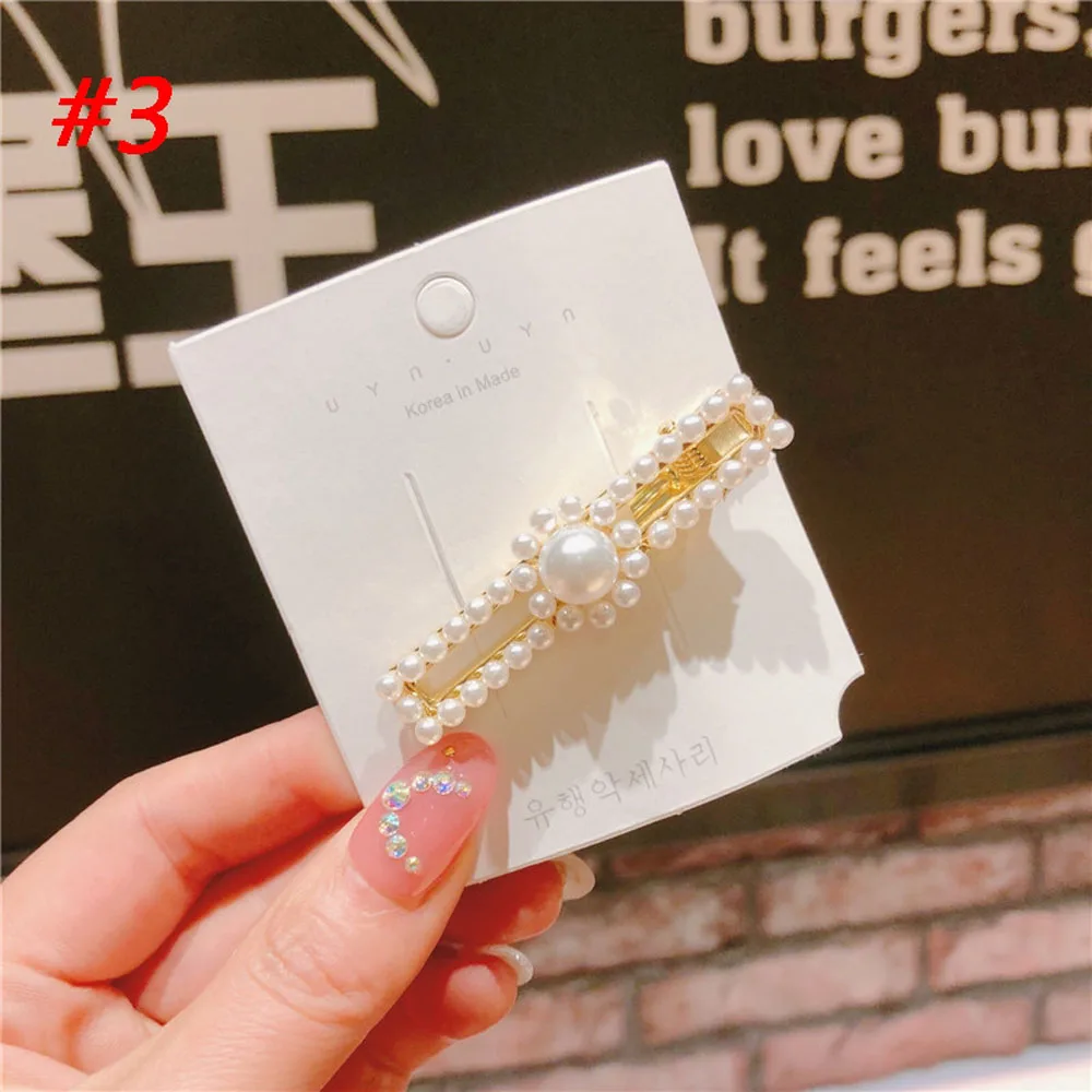 Элегантная заколка для волос с имитацией жемчуга и геометрическим рисунком