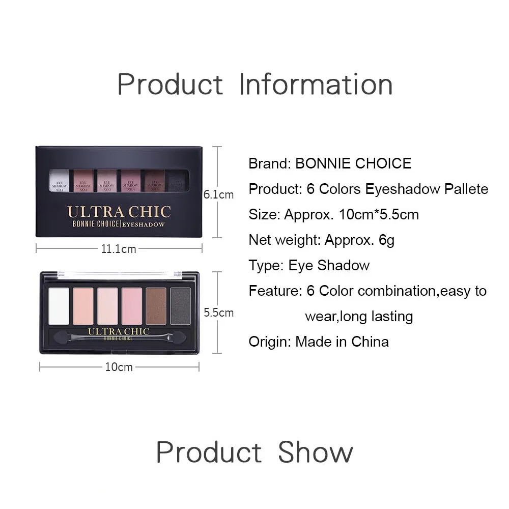 Bonnie Choice, набор для макияжа, 6 цветов, палитра теней для век, карандаш для бровей, карандаш для глаз и помада, 4 шт., набор косметики