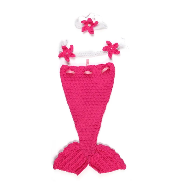 Вязаный костюм русалки для новорожденных красный и ярко-розовый 1 комплект MZS-14113 |