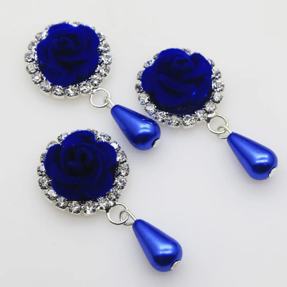 10 шт. нетканых материалов синие розы пуговицы металлические стразы кнопки для