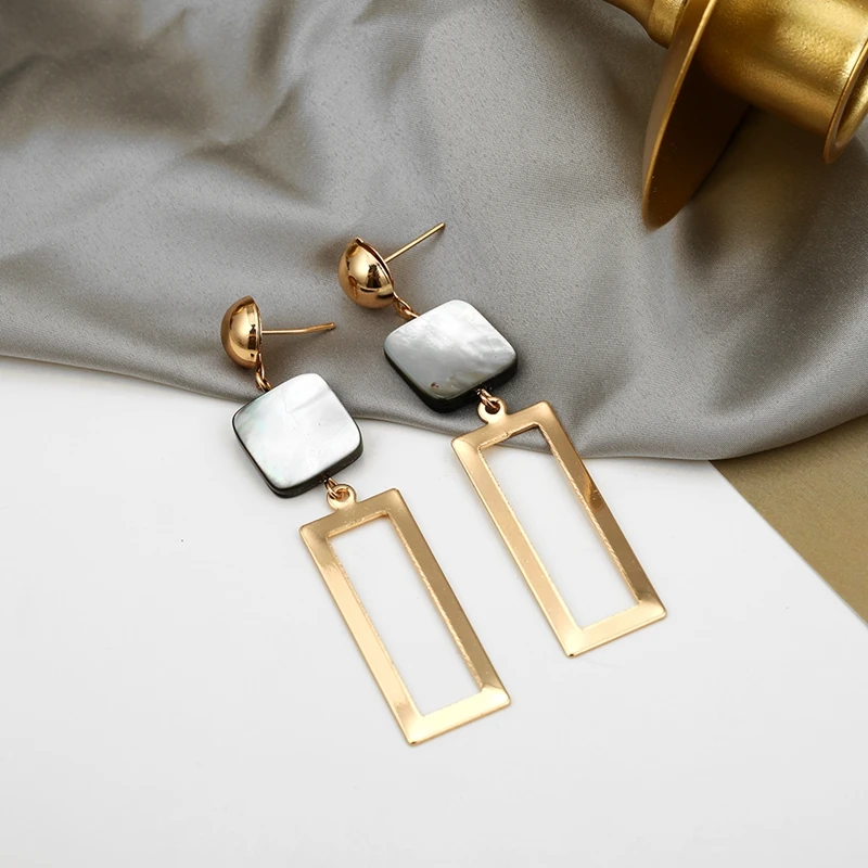 Женские серьги подвески в виде ракушек винтажные золотистые прямоугольные