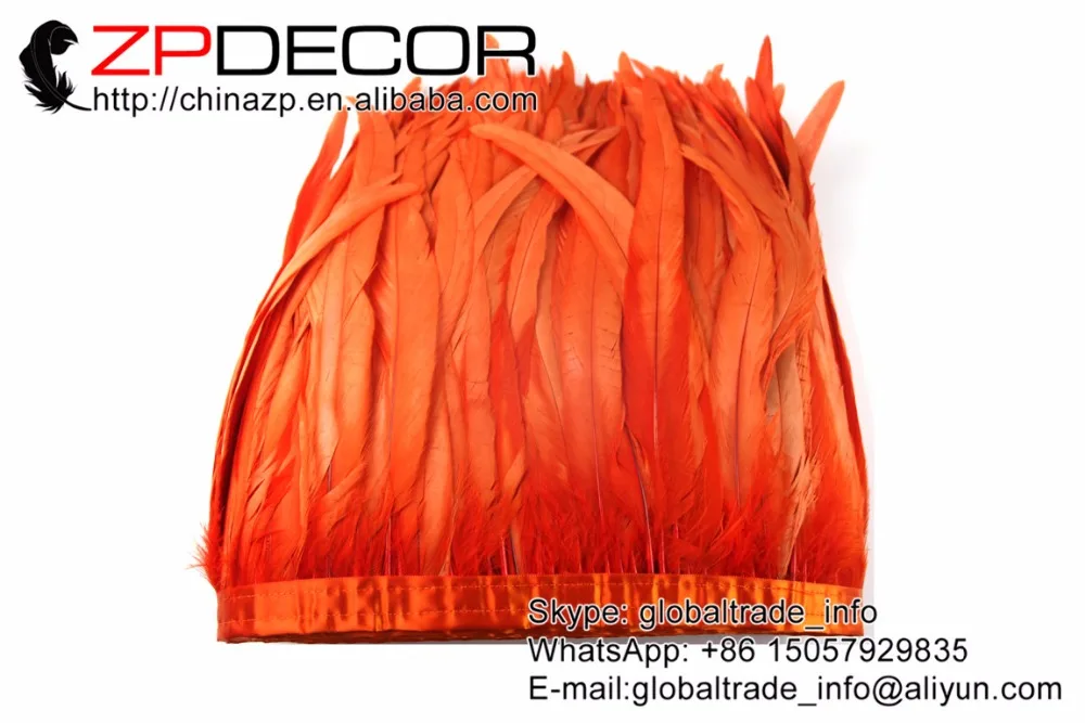 

Tight! ZPDECOR Wholesale 1yard/150pcs 30-35CM Orange Chicken Coque Feather Fringe Trim for Carnival and Costume Decoration