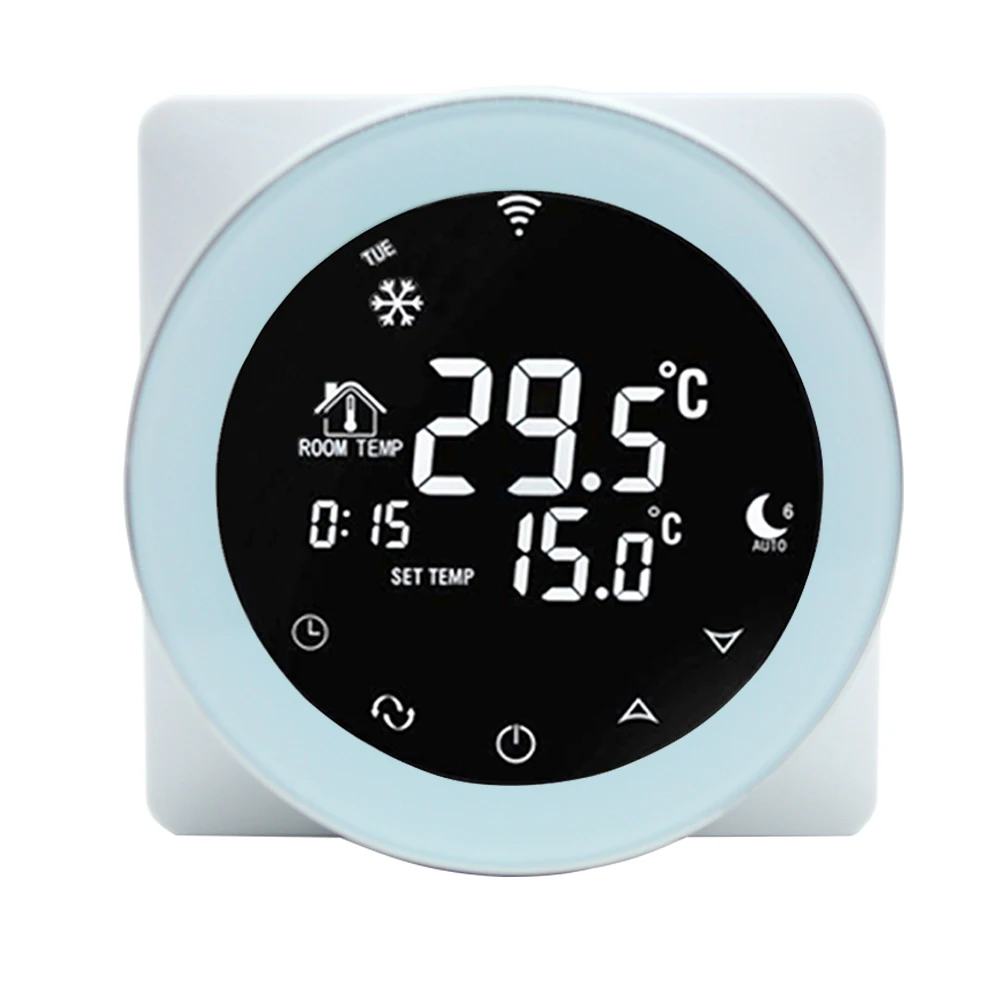 

Термостат голос Управление Wi-Fi термостат Alexa 16A электрическое отопление программируемый цифровой Google дома ЖК-дисплей Сенсорный экран выпук...