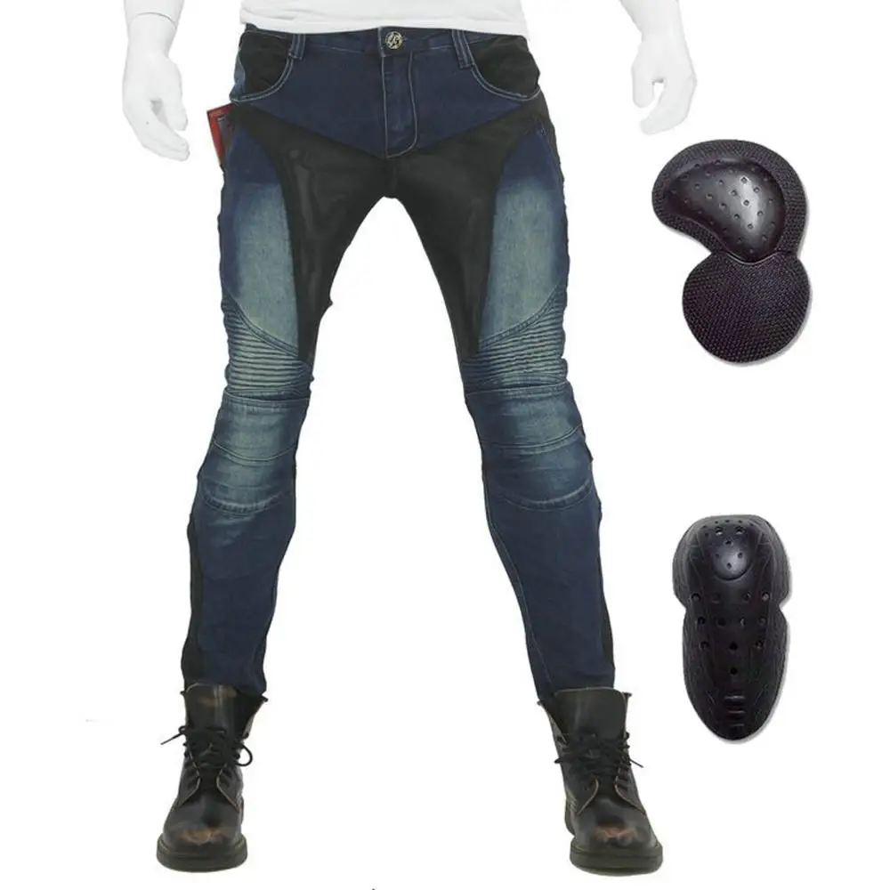Мужские летние мотоциклетные брюки джинсы панталоны с 4 защитными накладками для