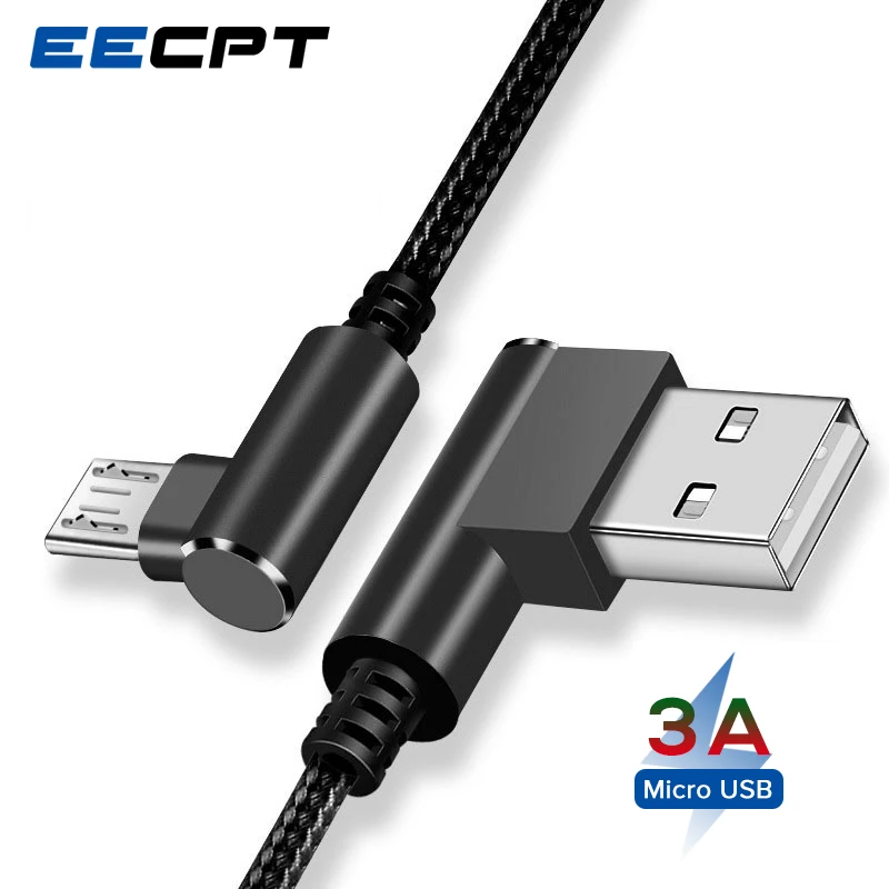 Зарядный кабель EECPT 3A Micro USB провод для зарядки и передачи данных 90 градусов