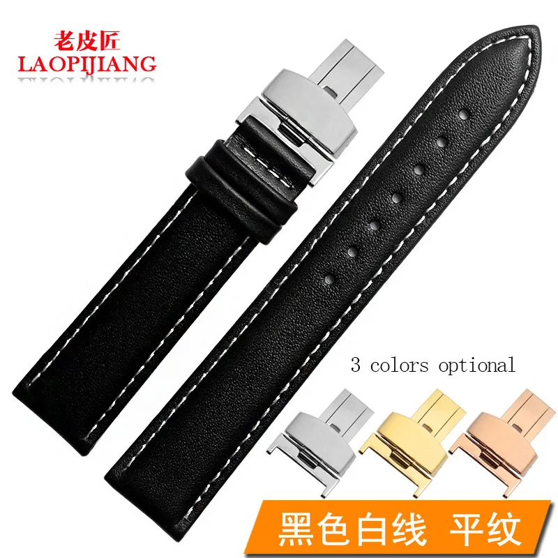 plain black white Подходит для часов 20 мм 21 мм 22 мм 24 мм классический стиль черный коричневый Натуральная кожа ремешок для часов с Бабочкой Пряжка для мужчин и женщин - Цвет ремешка: plain black white