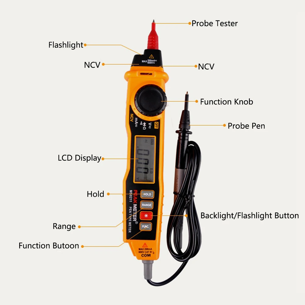 Цифровой мультиметр Peakmeter PM8211 NCV 2000 отсчетов ЖК дисплей тестер сопротивления и