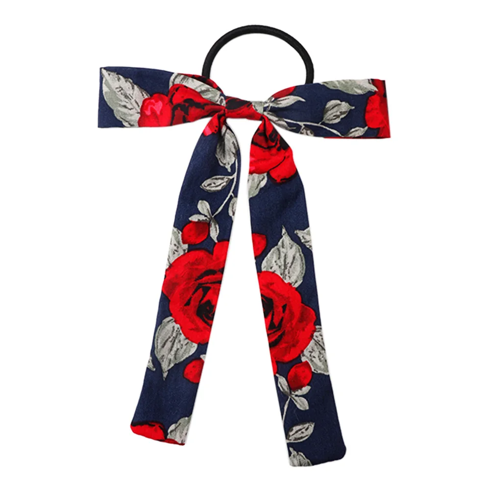 

Cheer Bow Women Floral Print Scrunchies Streamers Scrunchies Ponytail Holder Summer Headbands Elastic Hair Ties for Girls