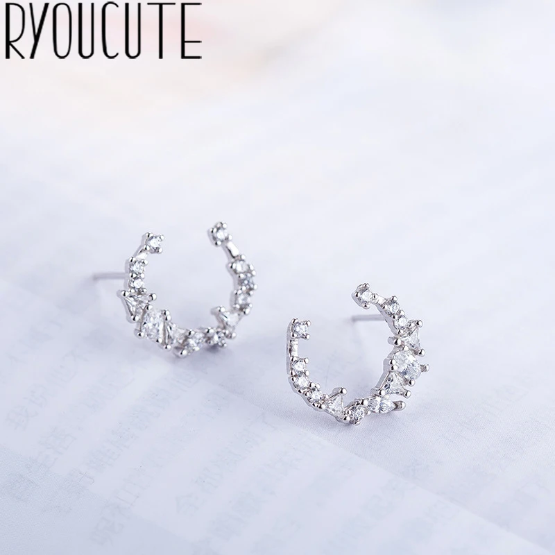 Женские серьги с цирконом RYOUCUTE из настоящего серебра Луной роскошные брендовые