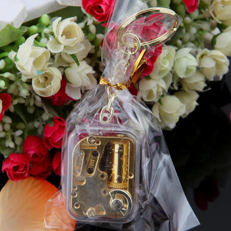 Акриловый позолоченный брелок музыкальная шкатулка золотой свадебный сувенир