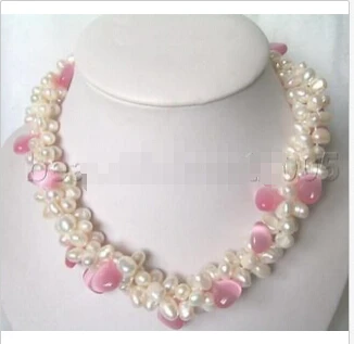 

Charming charming 3 row 7-8mm white pearl necklace woman's Jewelry word wholesale SHIPPING mujer moda