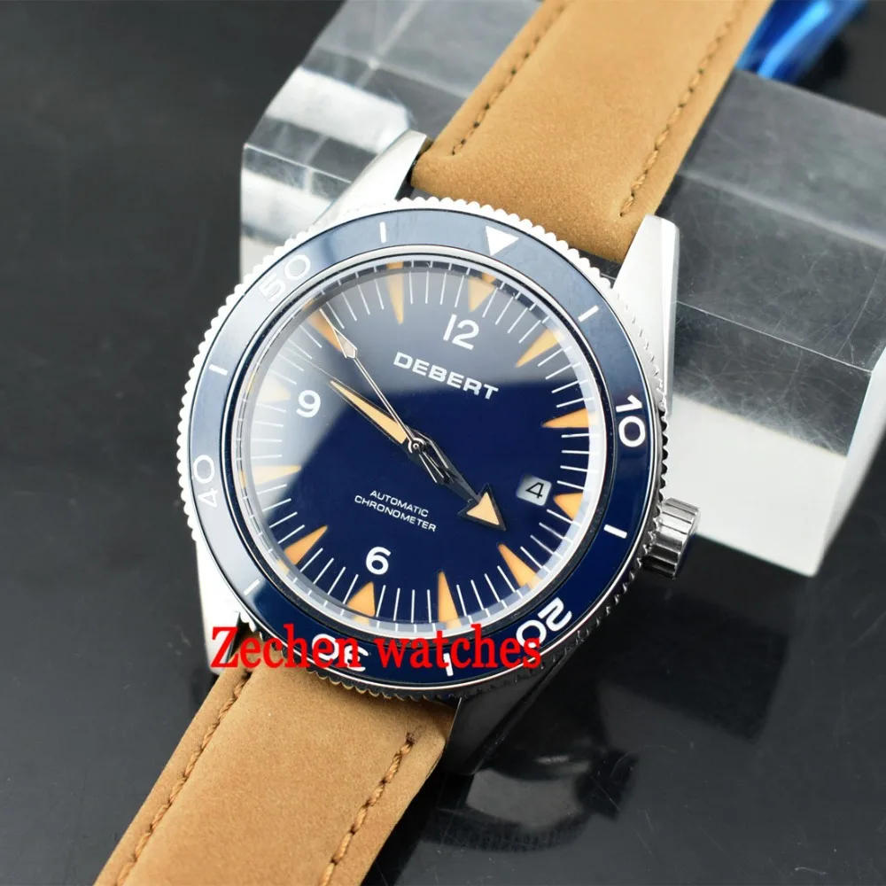 Debert 41 мм 21jewels Автоматическая MIYOTA 821A черный циферблат Мужские часы светящиеся