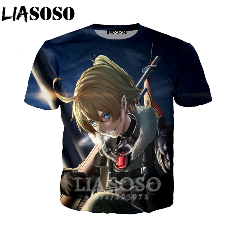 LIASOSO, летняя мужская и женская толстовка, 3D принт, аниме, Youjo Senki Saga of Tanya the Evil, футболка, короткий рукав, топ, пуловер, B086-03 - Цвет: 1