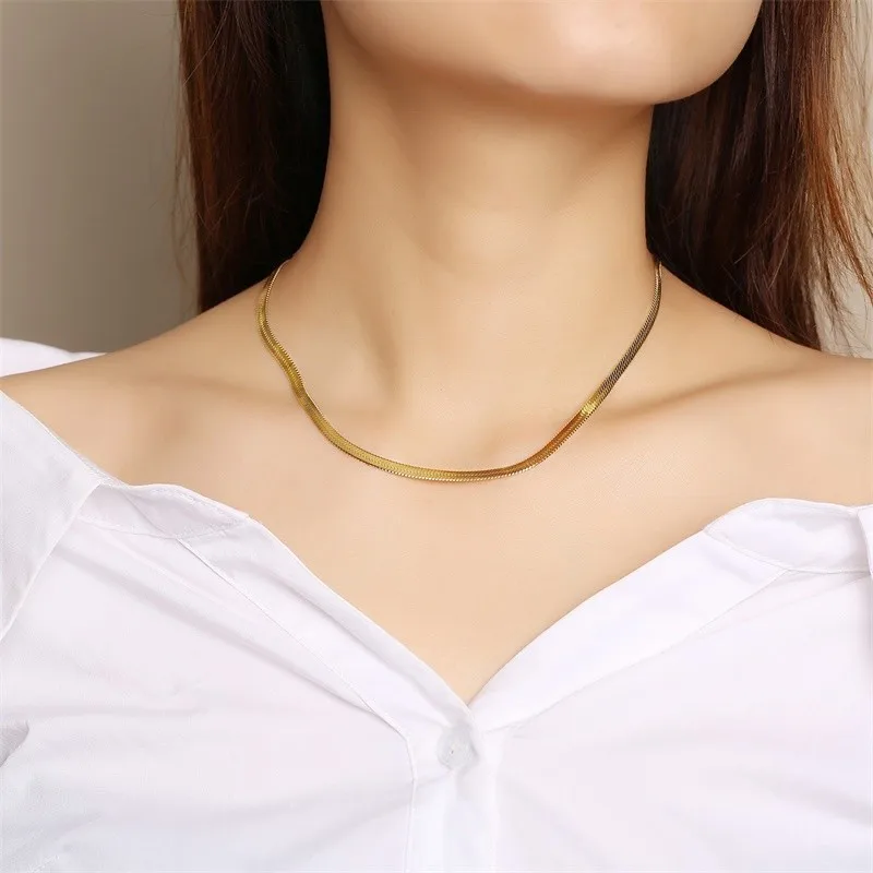 Modyle золотого цвета и 4 мм Регулируемые цепочка змейкой плоского плетения колье