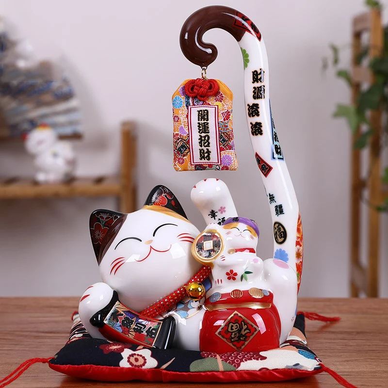 Творческая кошка с длинным хвостом Керамика Lucky Cat Копилка открытие магазина