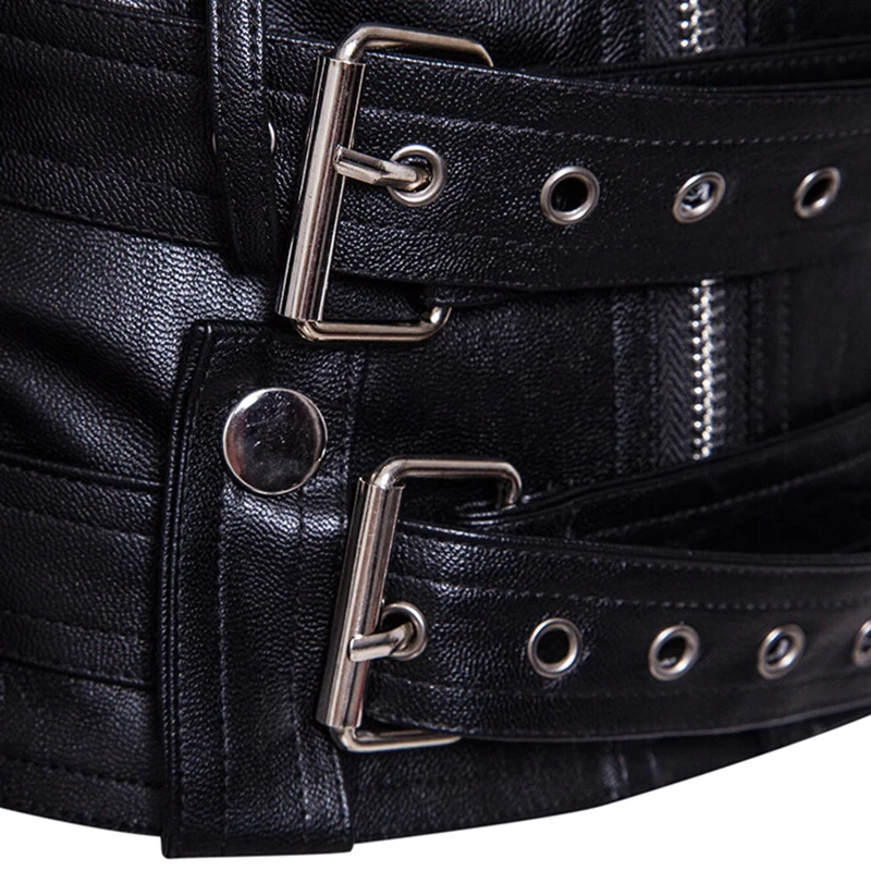 Мужская повседневная кожаная куртка на молнии и ремне черного цвета | одежда