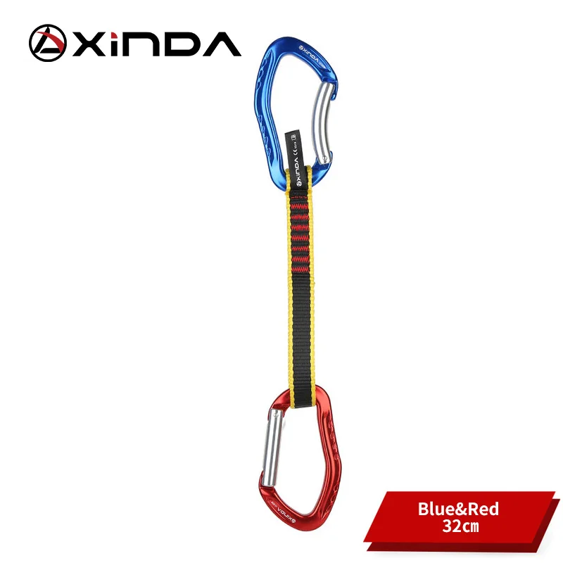 Blue Red-32cm XINDA Профессиональный скалолазание Quickdraw слинг безопасности замок удлинители прямой изогнутый карабин альпинист Открытый Защитные комплекты - Цвет: Blue Red-32cm