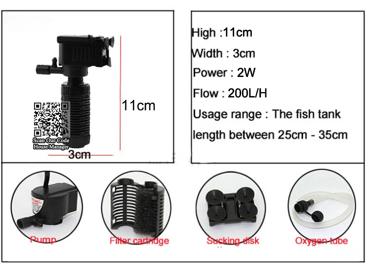 Cheap Mini Pump for Aquarium Filter, 2W pump for sponge filtering + Water Flow+Air Increase, low price filter pump for fish tank images - 6