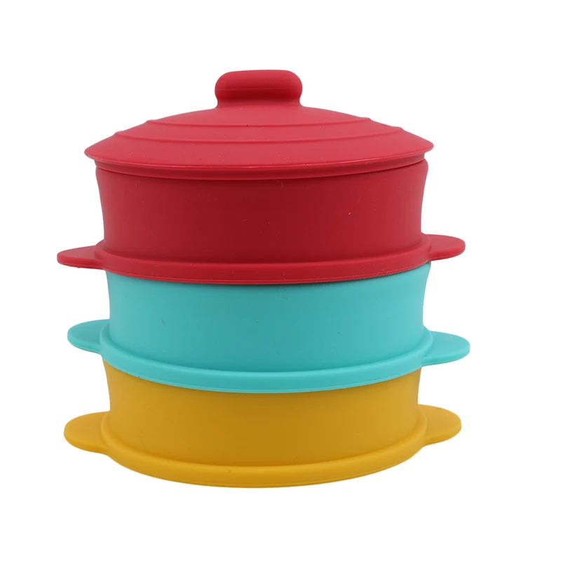 Силиконовая складная детская посуда антикапельная миска присоска для еды желтая