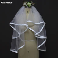 real photos ribbon edge two layers short 0 9 meter wedding veil with comb beautiful mini bridal veil wedding accessories