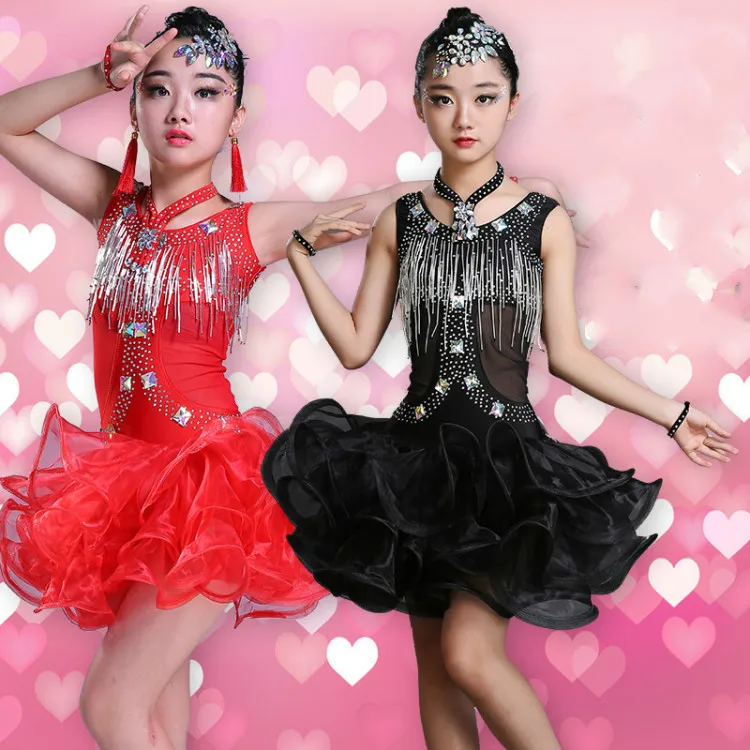Girls Latin dance skirt new summer children's costumes show handmade beaded costume stage performance clothing | Тематическая