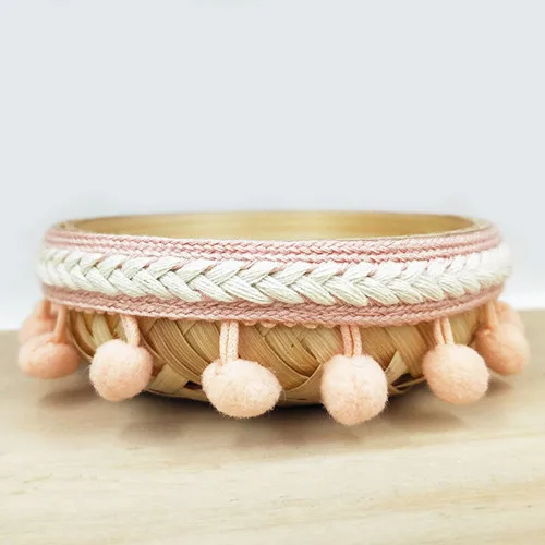 Light pink 2 ярда 3,5 см Сделай Сам ручной работы лоскутное полиэфирное кружево с помпонами лента для рукоделия Diy свадебное украшение для шитья на ткани аксессуар - Color: Light pink
