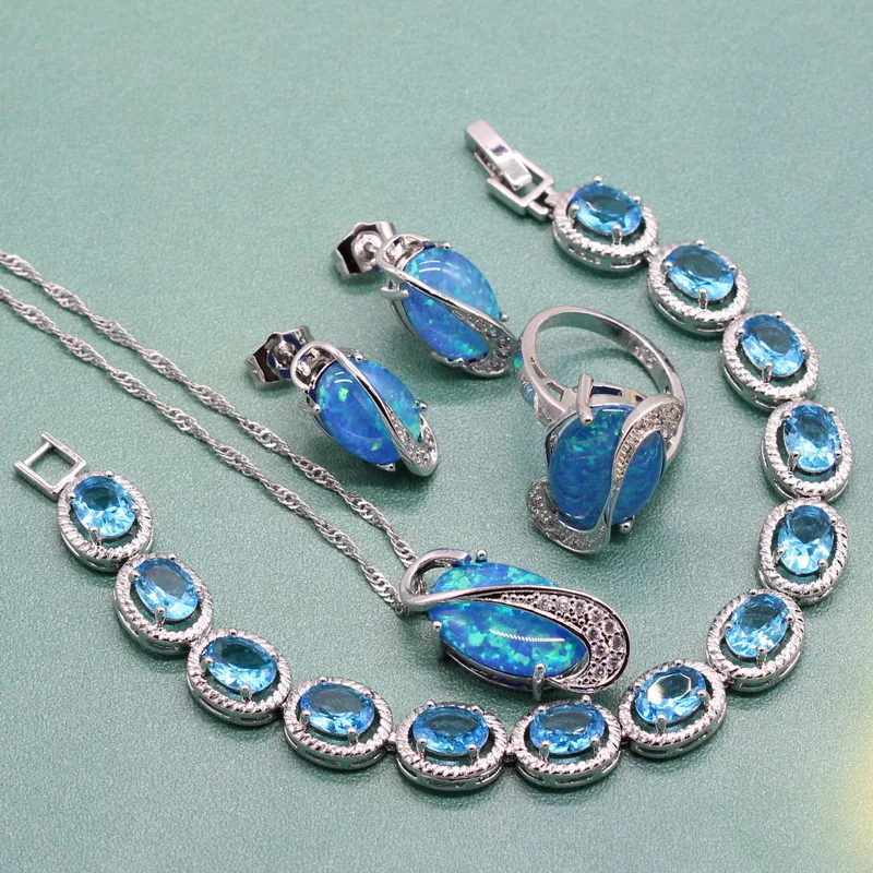 Яйцо синий огненный опал 925 пробы серебро женское ожерелье наборы для женщин