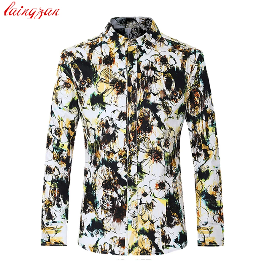 Мужские модельные рубашки большие размеры европейский размер Цветочная блуза с