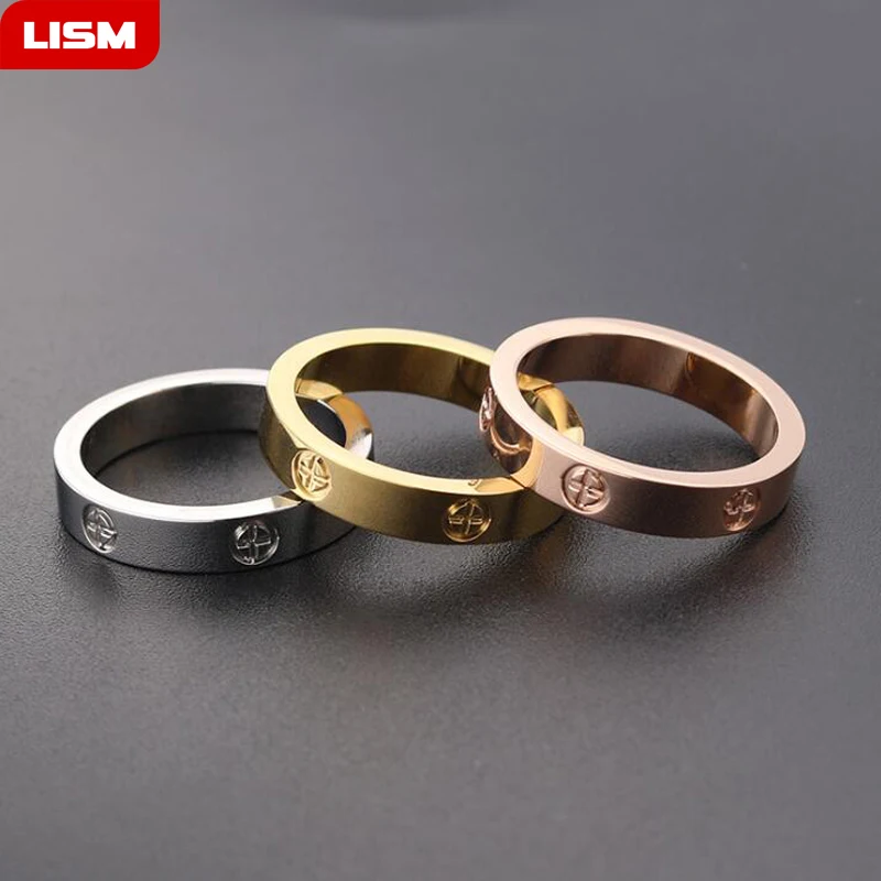 

Fashion Rose Gold Stanless Steel Rings With Stone Crystal For Girl Woman Man Couple In Wedding With Cross