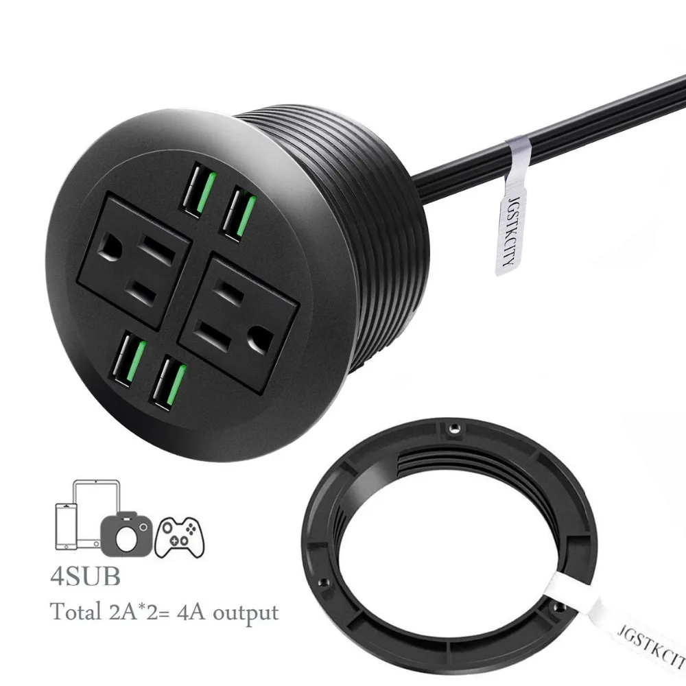 Настольная Втулка с USB, скрытая розетка питания. Настольная розетка с отверстием, легкий доступ к 2 источнику питания вместе с 4 USB Powe