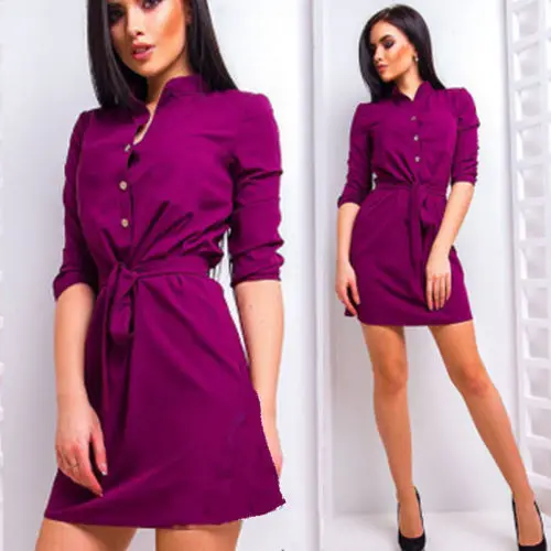 Для женщин Сплошной Повседневная одежда мини платье с длинным рукавом Вечерние