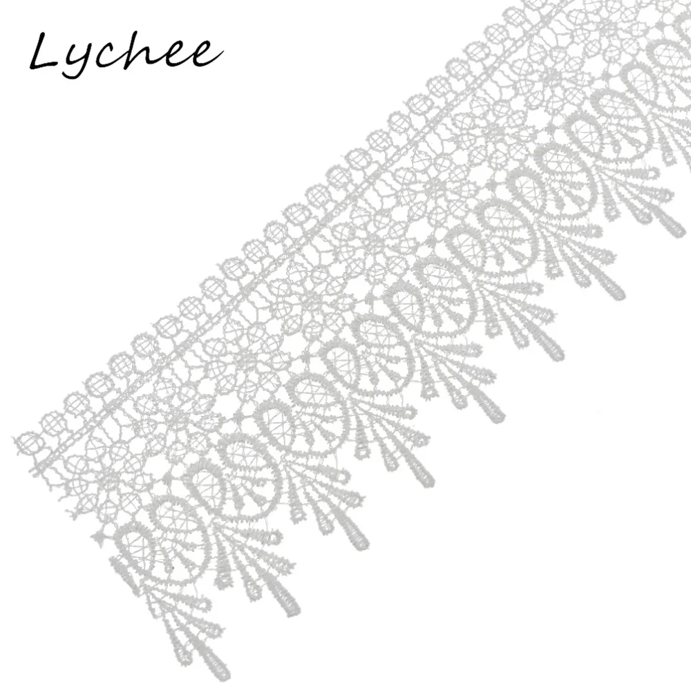 

Lychee, 5 ярдов, белая Цветочная вышивка, тюль, кружевная отделка для женщин, «сделай сам», свадебное платье, шитье одежды
