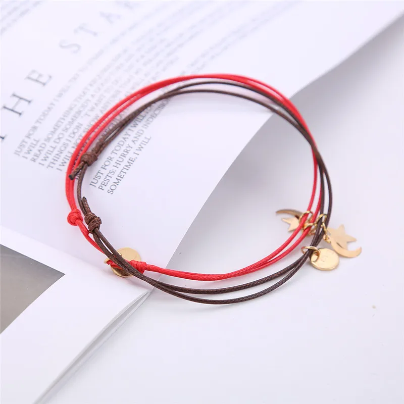 Htzzy Summer Beach Stars Moon Charm Rope Anklets for Women Handmade Adjustable Chain Barefoot Sandals Jewelry Ankle Bracelet 2PC
