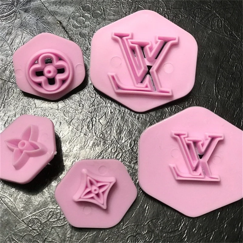 3D печатной формы 5 шт./компл. разными узорами известный бренд класса люкс логотип Форма Пластик трафареты для нарезки печенья прессформы торта украшения Молде