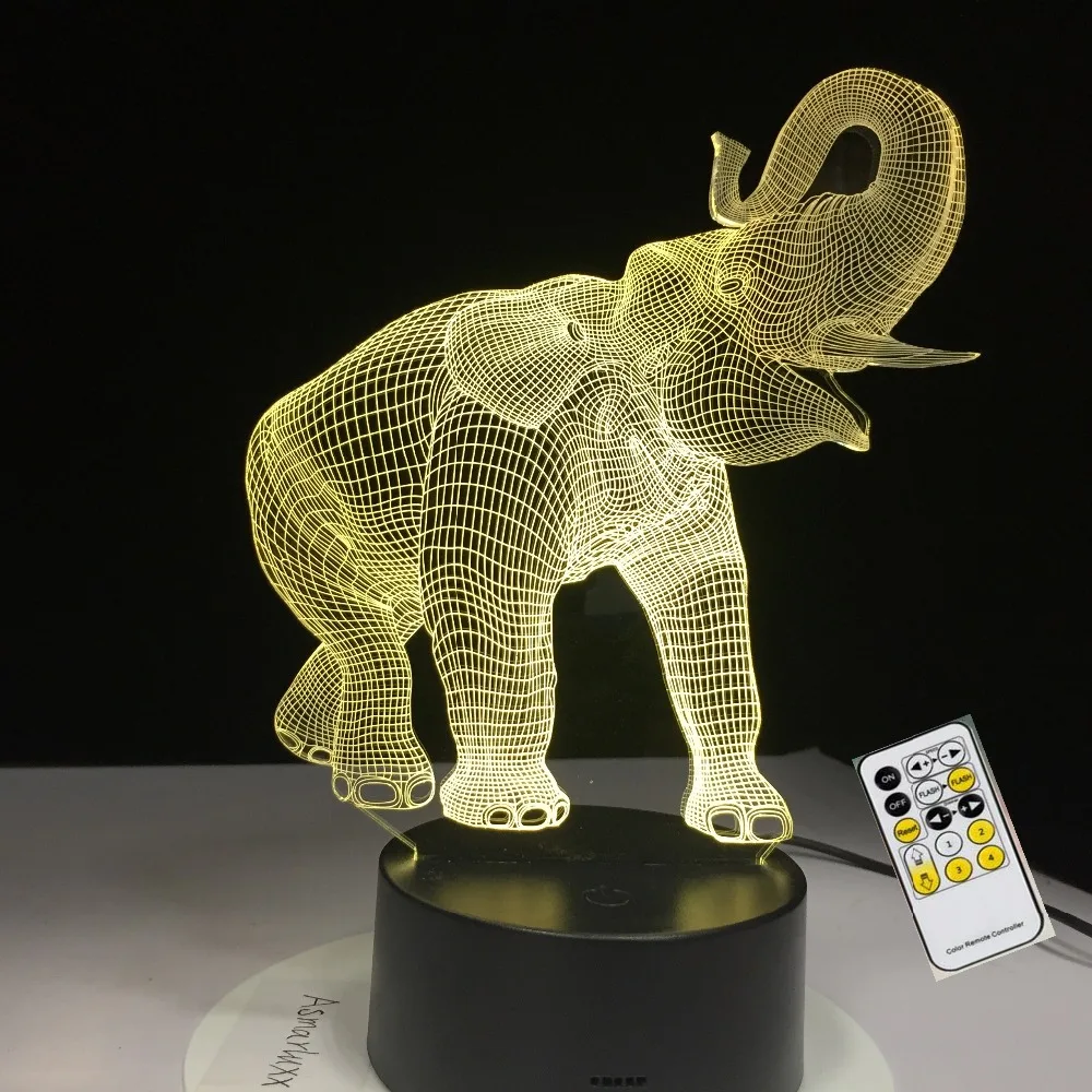 Качения нос Счастливый Слон 3D лампа 7 цветов USB Ночной светильник светодиодный