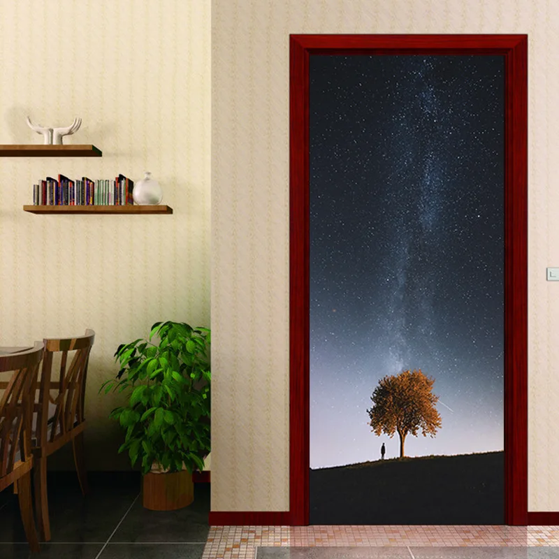 2 шт./компл. мужские настенные стикеры со звездным небом пейзажем дверью наклейки