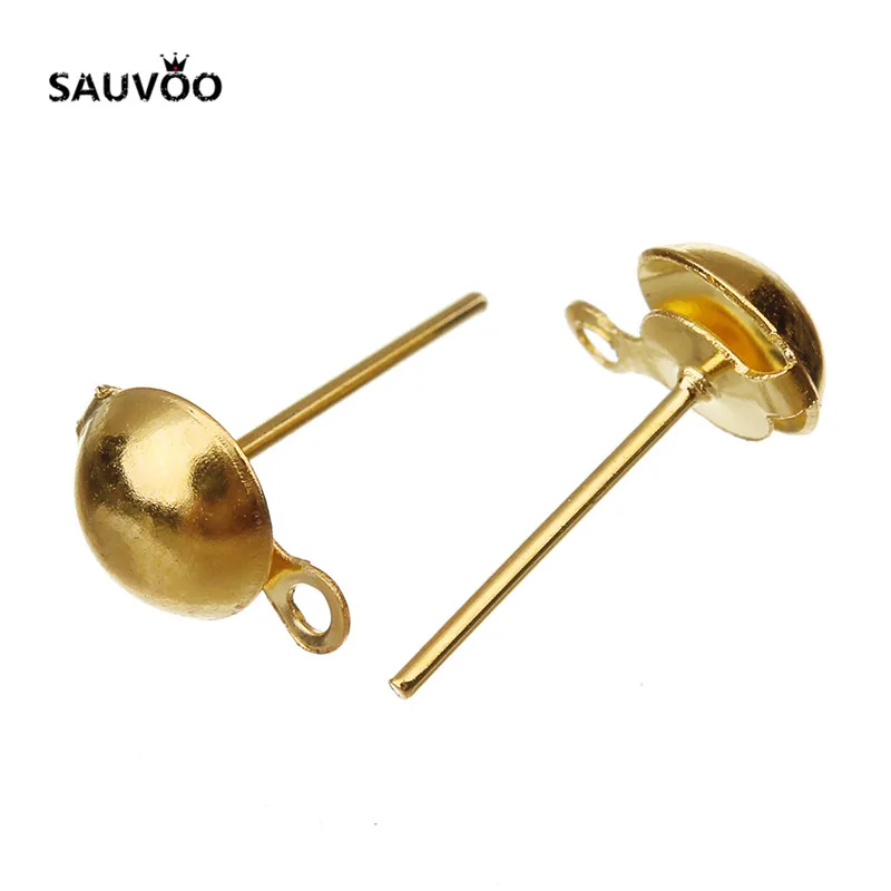 Sauvoo 50pcs Antique Bronze Gold Silver Color Metal Ball Iron Stud Earring Pins 6mm 8mm with Hole for DIY Ear Jewelry Making | Украшения и