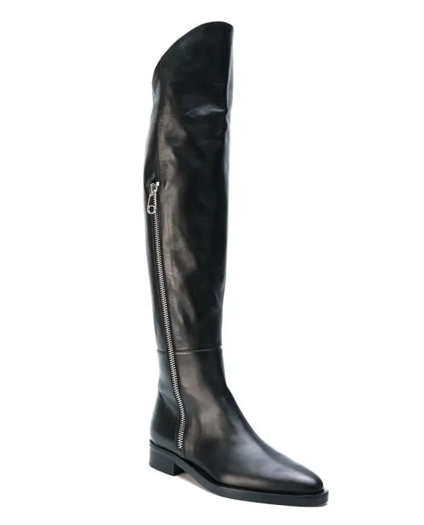 2019 New European Black Genuine Men Over-the-knee Boots Pointed Toe Zip Autumn/Winter Western High |
