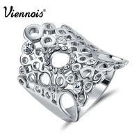 viennois geometric hollow out circles rings for women rhinestones exaggerated wide ring fashion party jewelry girls gifts