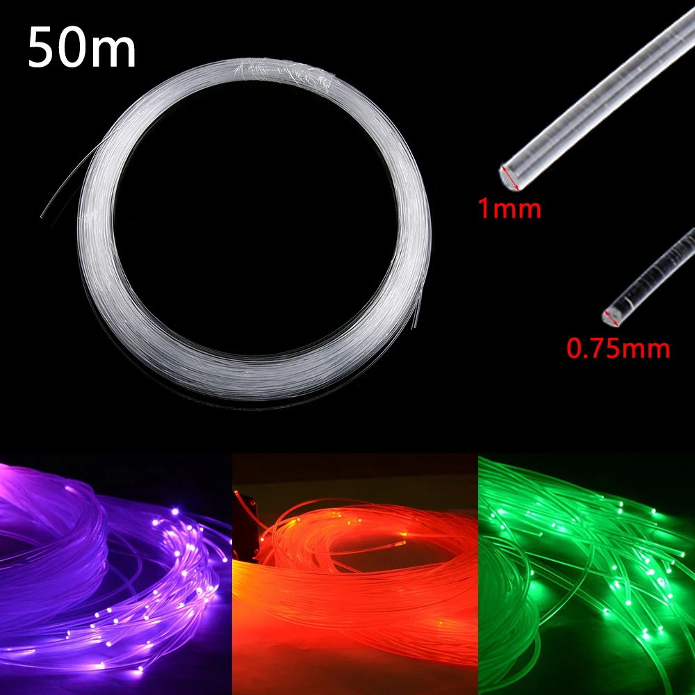 50M PMMA Plastic Fiber Optic Cable 0.75mm/1.0mm End Glow Led Light Clear DIY For LED Star Ceiling Lighting Bright Party Light images - 6